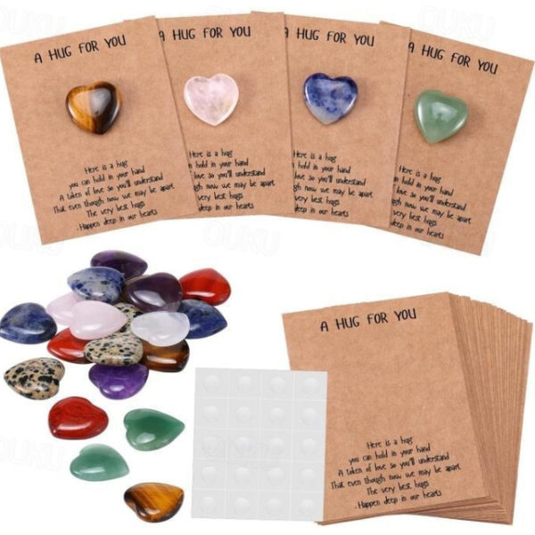 40pcs Cards Pocket Hug Token Bulk Hug Cards with Heart Shape Natural Stones Greeting Cards Keepsake Exchange Card Relationship Gift for Colleagues Fam