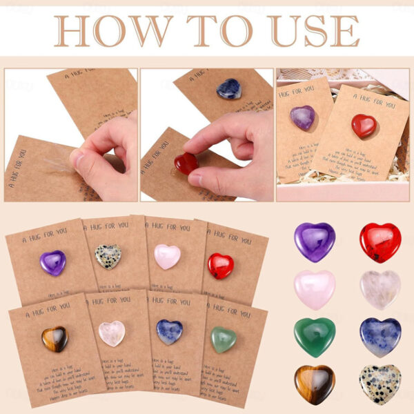 40pcs Cards Pocket Hug Token Bulk Hug Cards with Heart Shape Natural Stones Greeting Cards Keepsake Exchange Card Relationship Gift for Colleagues Fam