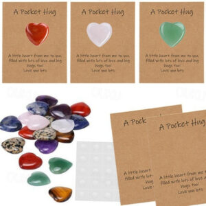 40pcs Cards Pocket Hug Token Bulk Hug Cards with Heart Shape Natural Stones Greeting Cards Keepsake Exchange Card Relationship Gift for Colleagues Fam