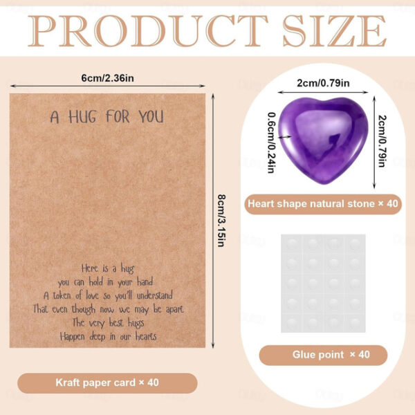 40pcs Cards Pocket Hug Token Bulk Hug Cards with Heart Shape Natural Stones Greeting Cards Keepsake Exchange Card Relationship Gift for Colleagues Fam