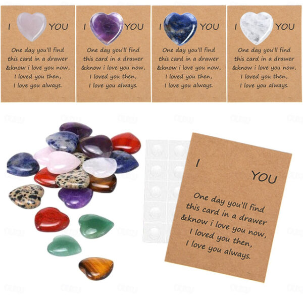 40pcs Cards Pocket Hug Token Bulk Hug Cards with Heart Shape Natural Stones Greeting Cards Keepsake Exchange Card Relationship Gift for Colleagues Fam