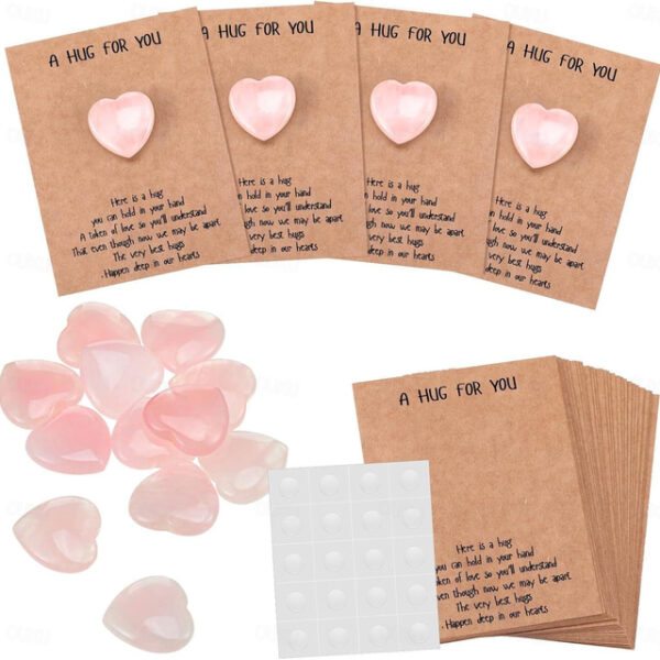 40pcs Cards Pocket Hug Token Bulk Hug Cards with Heart Shape Natural Stones Greeting Cards Keepsake Exchange Card Relationship Gift for Colleagues Fam