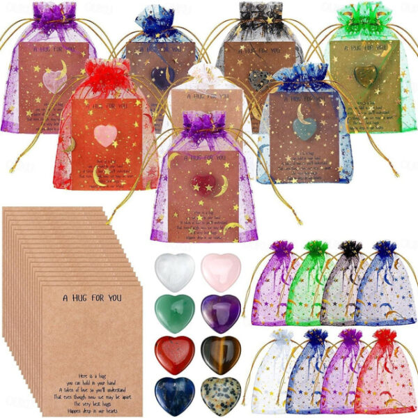 40pcs Cards Pocket Hug Token Bulk Hug Cards with Heart Shape Natural Stones Greeting Cards Keepsake Exchange Card Relationship Gift for Colleagues Fam