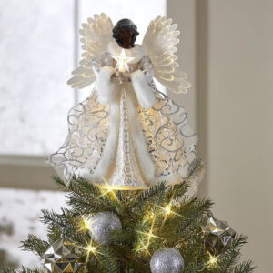 Christmas Tree Angel Topper LED Angel Christmas Tree Peak White Fairies Angel Christmas Tree Decoration with Light, Fairy Tree Crown Pendant for Festi