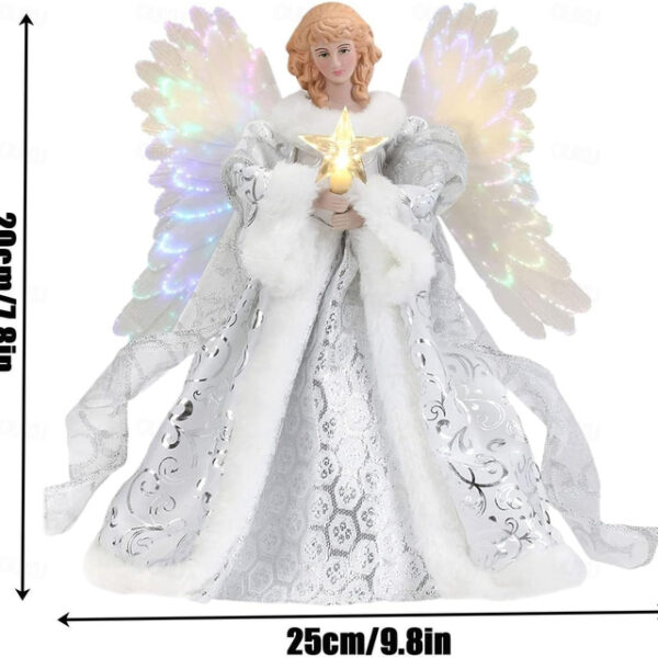 Christmas Tree Angel Topper LED Angel Christmas Tree Peak White Fairies Angel Christmas Tree Decoration with Light, Fairy Tree Crown Pendant for Festi