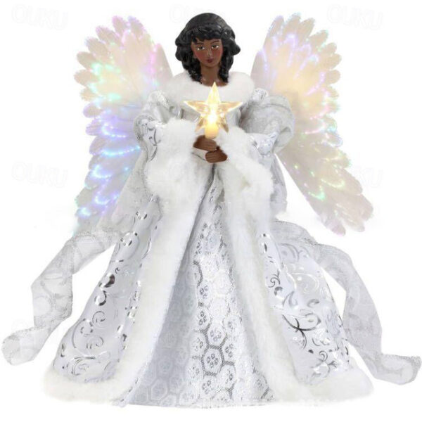 Christmas Tree Angel Topper LED Angel Christmas Tree Peak White Fairies Angel Christmas Tree Decoration with Light, Fairy Tree Crown Pendant for Festi