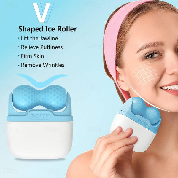 Original W&V Shaped Ice Roller For Face & Body Multi-function Ice Compress Roller Puffiness Redness Pain Reliever Wrinkles Prevent Skin Tightening Fai