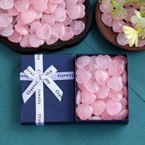 Valentine's Day Heart-Shaped Stone Gift Box, 2cm Rose Quartz Heart Stone, Natural Peach Rose Quartz, Heart-Shaped Crystal Stone in Gift Box, Romantic