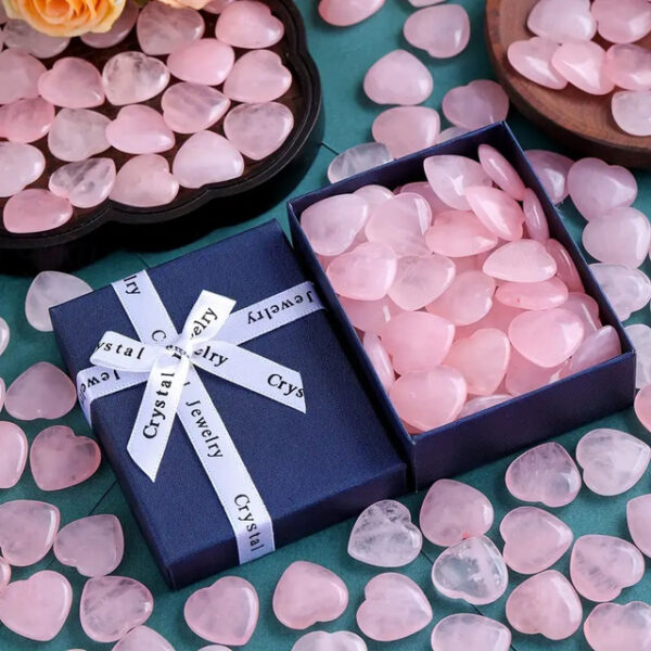 Valentine's Day Heart-Shaped Stone Gift Box, 2cm Rose Quartz Heart Stone, Natural Peach Rose Quartz, Heart-Shaped Crystal Stone in Gift Box, Romantic