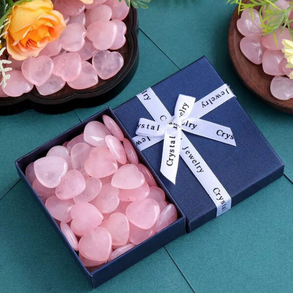 Valentine's Day Heart-Shaped Stone Gift Box, 2cm Rose Quartz Heart Stone, Natural Peach Rose Quartz, Heart-Shaped Crystal Stone in Gift Box, Romantic