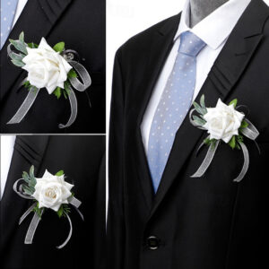 Wedding Wrist Flower with Simulation Roses, Bride and Groom Corsage Brooch, Bridesmaid Wrist Corsage, Groomsmen Boutonniere, Perfect Accessories for B