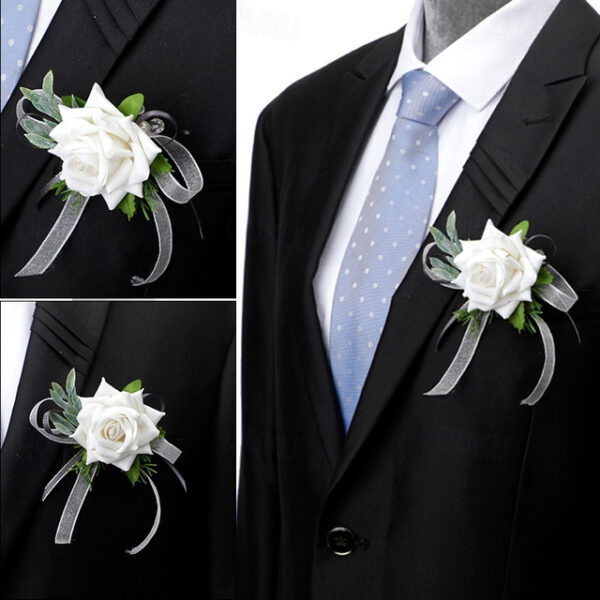 Wedding Wrist Flower with Simulation Roses, Bride and Groom Corsage Brooch, Bridesmaid Wrist Corsage, Groomsmen Boutonniere, Perfect Accessories for B