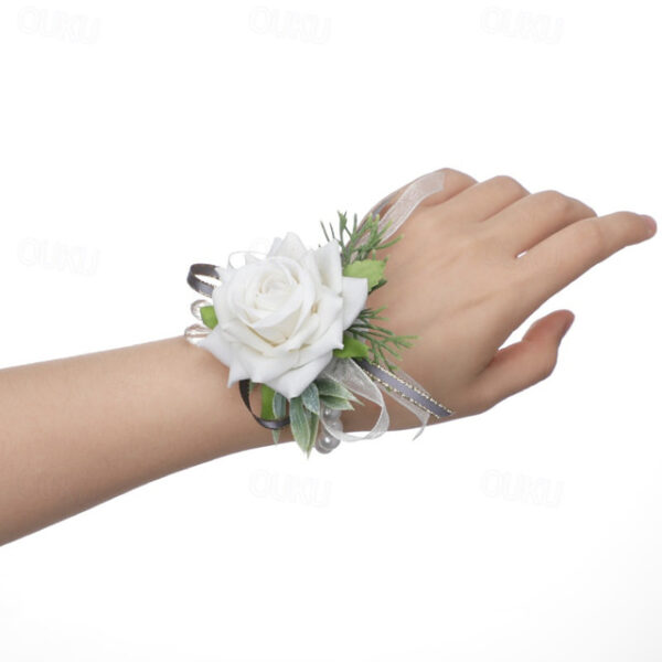 Wedding Wrist Flower with Simulation Roses, Bride and Groom Corsage Brooch, Bridesmaid Wrist Corsage, Groomsmen Boutonniere, Perfect Accessories for B